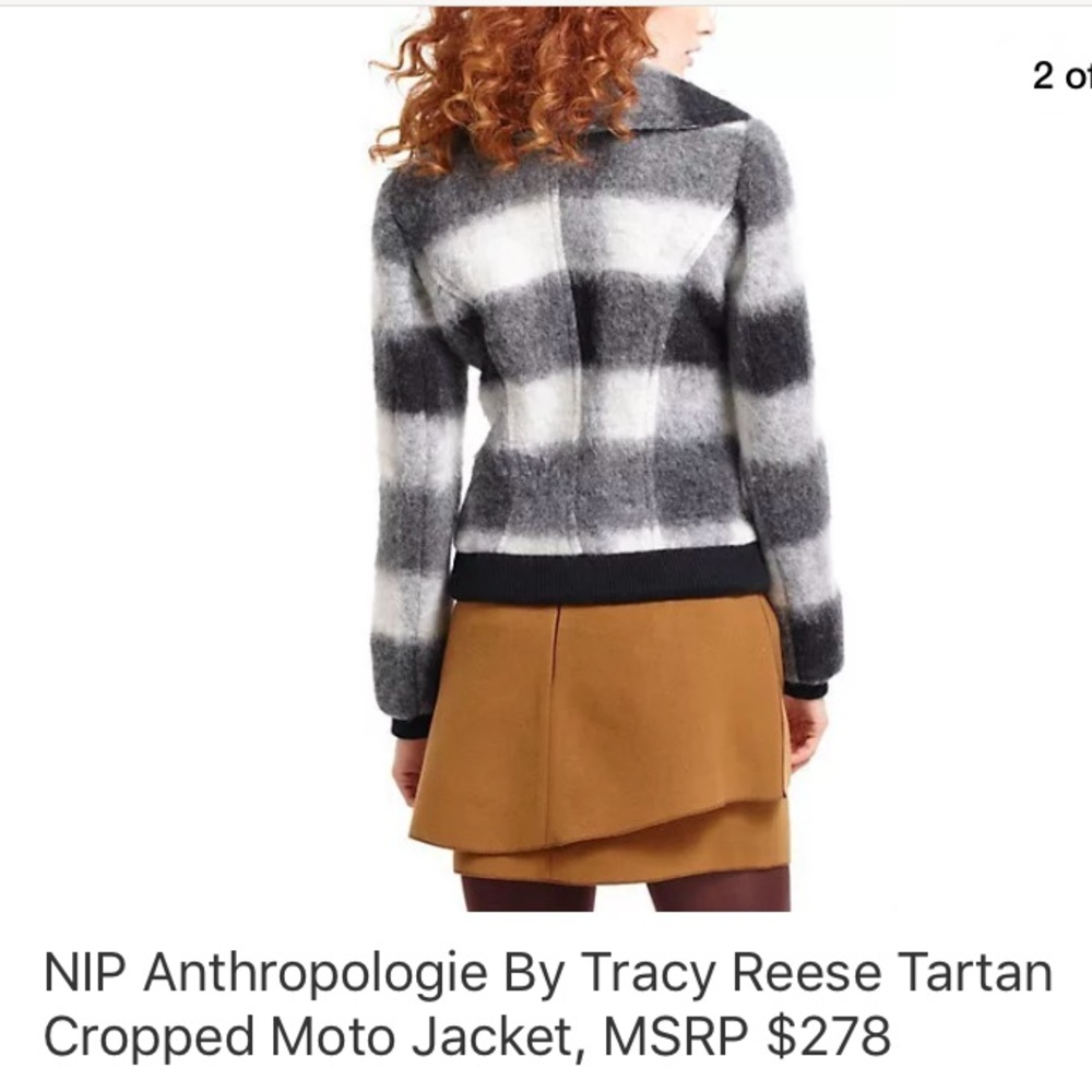 NIP Anthropologie Tartan Cropped Moto Jacket $278 - Picture 2 of 3